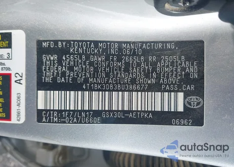 2011 Toyota Avalon Limited из США, поврежденный, VIN 4T1BK3DB3BU386677